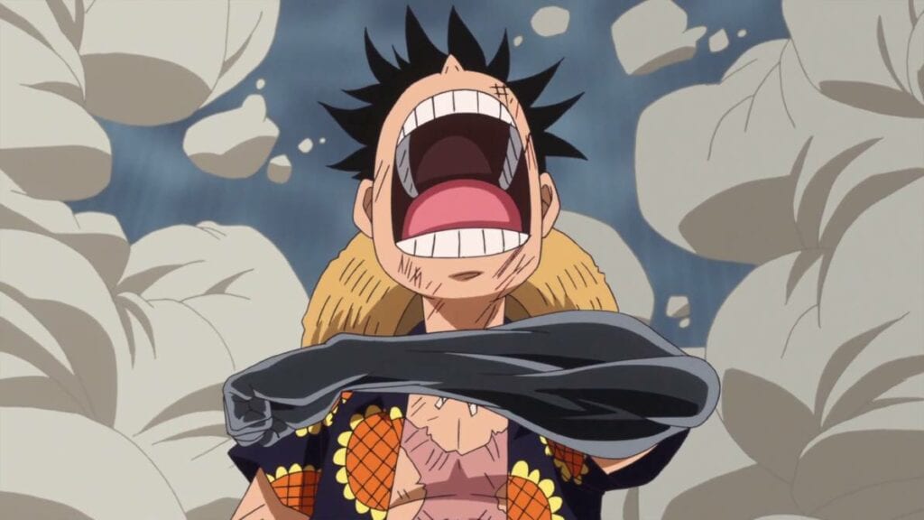 Luffy akan menggigit tangannya sendiri